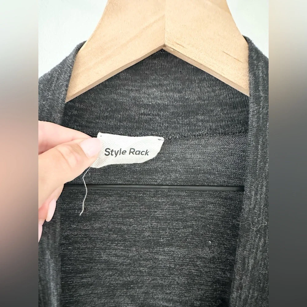 Style Rack Sequin Elbow Patch Open Front Cardigan Gray Size Large - Picture 5 of 6